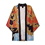 Uomo Giapponese Kimono Cardiqan Accappatoio Vestaglia Vestaglia Robe Aperto Lunghezza Manica Giapponese Front-Casual 3/4 Stampa Uomo Cardigan Sciolto Copertura Uomo ...