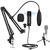 USB Condenser Microphone Professionale, Kit di Microfono di Registrazione a Condensatore con Treppiede e Asta di Regolabile per Computer Podcast ...