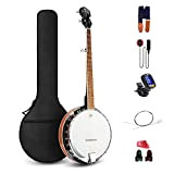 Vangoa banjo a 5 corde Remo testa posteriore solido chiuso con kit per principianti, accordatore, strap, pick up, corde, plettri e ...