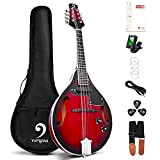 Vangoa, mandolino elettrico acustico, strumento per principianti e adulti, in mogano rosso Sunburst con custodia, plettri, corde e accordatore