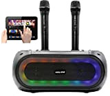 Vocal-Star Macchina portatile per karaoke con effetti luminosi a LED, 2 microfoni wireless, Bluetooth, altoparlante da 100 W con tracolla, ...