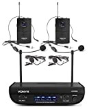 Vonyx WM82B Digital - Sistema Radiomicrofono UHF 2 Canali, 2X Microfoni Headset & Trasmettitore Tascabile, Fino a 50 m di ...