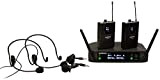WOODBRASS Microphone sans Fil Système 2 x Micro Serre tête/Cravate UHF Léger, Pratique et Discret pour Karaoké, Professionnel, DJ, Animation, ...