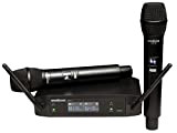 WOODBRASS Sistema microfonico wireless 2 microfoni portatili UHF per karaoke, professionisti, DJ, intrattenimento, matrimoni, conferenze (UHF-2M-F2-4)