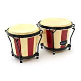 World Rhythm Bon14-St Bonghi in Rovere, Teste da 6 e 7 Pollici in Colore Naturale e Rosso, Tamburi Bongo Ideali ...