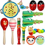 Wyzkyz 13 strumenti musicali per bambini, giocattoli musicali, in legno, per bambini, con maracas uova shaker e tamburello e altro ...