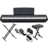 Yamaha P125B - Pianoforte digitale ad azione ponderata a 88 tasti, con pedale sostenibile, alimentatore, supporto per tastiera X-Style e ...